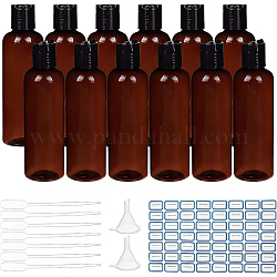 DIY化粧品保管容器キット  プラスチック製スクイズボトル、ピペット、漏斗ホッパー付き  ラベルシールステッカー  ココナッツブラウン  15.5x4.6cm  容量：200ミリリットル  10個/セット