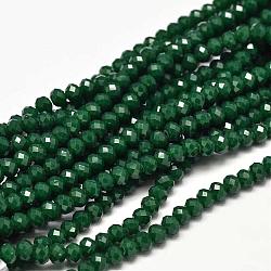 Faceted Rondelle Glass Beads Strands, Dark Green, 4x3mm, Hole: 1mm, about 139pcs/strand, 18.5inch