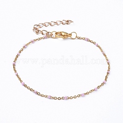 Pulseras de cadena de cable de 304 acero inoxidable, con broches de esmalte y de la garra de la langosta, dorado, rosa, 7-5/8 pulgada (19.3 cm)