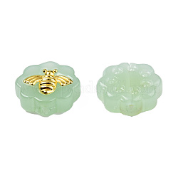 Imitation Jade sprühlackierte Glasperlen, mit vergoldenden Messing Zubehör, Blume mit Bienen, mittlerer Aquamarin, 12x12x5 mm, Bohrung: 1 mm
