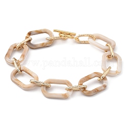 (Jewelry Parties Factory Sale)Acrylic & Aluminum Cable Chain Bracelets, with 304 Stainless Steel Toggle Clasps, Light Gold, Goldenrod, 8-5/8 inch(22cm)
