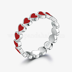 Anillos de dedo de corazón de plata de ley con baño de rodio y platino, con esmalte, rojo, diámetro interior: 925 mm
