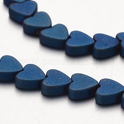 Electroplate non magnetici ematite sintetico fili di perline, smerigliato, cuore, blu placcato, 6x6x2mm, Foro: 1 mm, circa 80pcs/filo, 15.7 pollice