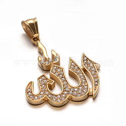 Allah 304 pendentifs en strass en acier inoxydable, pendentifs arabes, or, 38x32x3mm, Trou: 10x7mm