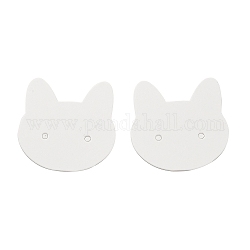 100 pièces de cartes d'affichage de boucles d'oreilles en papier en forme de chat, blanc, 3.5x3.5x0.03 cm, Trou: 2mm