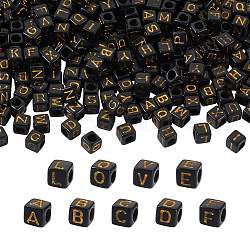 Покрытие акриловыми шариками, металла обвитые, куб со смешанными буквами, чёрные, 5.5~6x5.5~6x5.5~6 мм, отверстие : 3.5 мм, 1000 шт