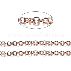 Ионное покрытие (ip) 304 роликовая цепь из нержавеющей стали, отрыгивающая цепь, с катушкой, для изготовления ювелирных изделий, несварные, розовое золото , 3x0.6 мм, около 32.8 фута (10 м) / рулон