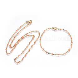 304 Stainless Steel Jewelry Sets, Cable Chain Necklaces and Bracelets, with Enamel, Light Salmon, 19.52 inch~19.76  inch(49.6~50.2cm), 7-7/8  inch~8-1/8  inch(20~20.6cm)