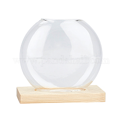 Vase en verre, avec base en bois naturel, ovale, burlywood, 60x130x125mm