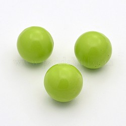 No Hole Spray Painted Brass Round Ball Chime Beads, Fit Cage Pendants, Green Yellow, 14mm