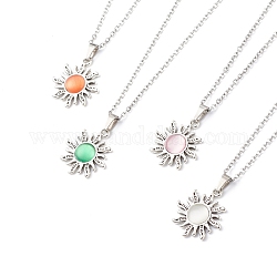 Cat Eye Sun Pendant Necklace with 304 Stainless Steel Cable Chains for Women, Mixed Color, 17.60 inch(44.7cm)