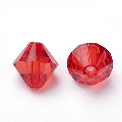 Perles en acrylique transparente, Toupie, rouge, 6x5.5mm, Trou: 1.5mm, environ 6120 pcs/500 g