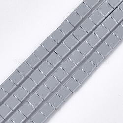 Enlaces de hebra sintética de hematita sintética no magnética pintada con spray, para la fabricación de pulseras elásticas de azulejos, cuadrado, gris claro, 5x5x2mm, agujero: 0.6 mm, aproximamente 81 pcs / cadena, 15.9 pulgada