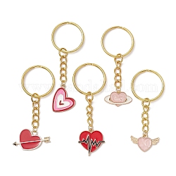 Schlüsselanhänger mit Herz-Emaille-Anhänger zum Valentinstag, mit eisernen Schlüsselringen, golden, 6.4~7.1 cm