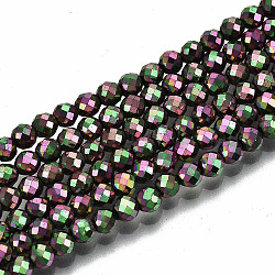 Electroplate Non-magnetic Synthetic Hematite Beads Strands, Round, Faceted, Camellia, 3mm, Hole: 0.8mm, about 137~139pcs/strand, 15.55 inch~15.67 inch(39.5cm~39.8cm)