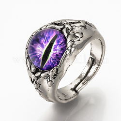 調節可能な合金フィンガー指輪  ガラスと  ワイドバンドリング  分厚いリング  ドラゴンアイ  青紫色  サイズ10  19.5mm