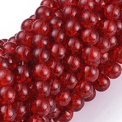 Perles rondes rouge en verre craquelé brins, 8mm, Trou: 1.3~1.6mm, Environ 100 pcs/chapelet, 31.4 pouce