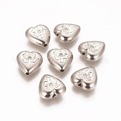 Ccb Kunststoff-Perlen, Herz mit Klee, Platin Farbe, 17x16x7 mm, Bohrung: 2 mm