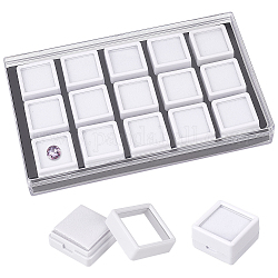 15шт мини-квадратные акриловые стеклянные оконные коробки наборы, с губкой внутри и прямоугольными ящиками для хранения, для хранения незакрепленных алмазов, белые, Площадь: 2.9x2.9x1.75 см, прямоугольник: 17.9x10.9x2.5 см