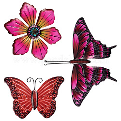 Crafans 3d 3pcs 3 Stil Schmetterling & Blume Eisenornamente, für die wanddekoration zu hause, Farbig, 165~180x180~240x1~2 mm, Bohrung: 9~10.5x10~16.5 mm, 1pc / style