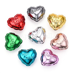 UV Plating Acrylic Beads, Heart, Mixed Color, 24.5x27x17mm, Hole: 2mm