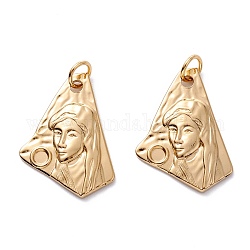 304 Stainless Steel Pendants, with Jump Rings, Polygon with Woman, Golden, 29.5x21x2.5mm, Hole: 5mm, Jump Ring: 7x1mm