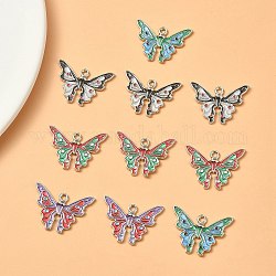 Pendente smaltati in lega, fascino farfalla, piombo & cadimo libero, platino, 17.5x24.5x3mm, Foro: 1.8 mm