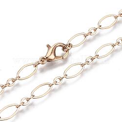Fabricación de collar de cadenas de cable de latón, con cierre de langosta, real 18k chapado en oro, 23.62 pulgada (60 cm) de largo, enlace 1: 9x4x0.6 mm, enlace 2: 3.5x3x0.6 mm, anillo de salto: 5x1 mm