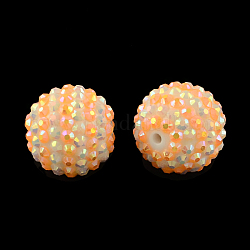 Perles rondes en strass en résine de couleur AB, avec des perles acrylique à l'intérieur, saumon clair, 20mm, Trou: 2~2.5mm