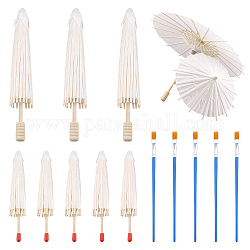 Chgcraft 14 Uds 3 estilos diy paraguas de papel artesanal en blanco, con mango de madera, con pinceles de plástico bolígrafos, color mezclado, 154~220x19~29mm