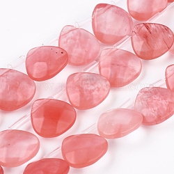 Perles pastèque en pierre brins, perles percées, facette, larme, 13x13x5mm, Trou: 0.6mm, Environ 30 pcs/chapelet, 13.98 pouce (35.5 cm)