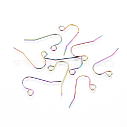 Ion Plating(IP) 304 Stainless Steel Earring Hooks, with Horizontal Loop, Rainbow Color, 13x22x1mm, Hole: 3mm, Pin: 0.7mm