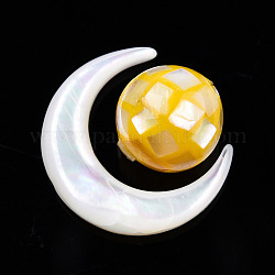 Cuentas de concha blanca natural natural, con cuentas de conchas amarillas naturales, luna con ronda, Luna: 15x12.5x3.5 mm, reronda: 8 mm, agujero: 0.8 mm, aproximamente 2 PC / sistema