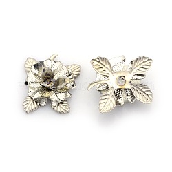 Iron Flower Bead Caps, Platinum, 21x18x7mm, Hole: 2.5mm