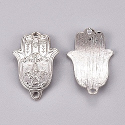 Verbindungselemente im tibetischen Stil, Cadmiumfrei und Nickel frei und Bleifrei, Hamsa Hand / Hand von Fatima / Hand von Miriam, Platin Farbe, 37x23x1.5 mm, Loch: 2.5 mm.