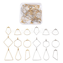 Stainless Steel Wire Pendants, Hoop Earring Findings, Mixed Shapes, Golden & Stainless Steel Color, 36pcs/box