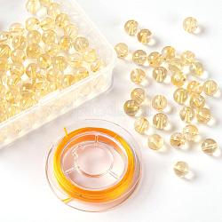 100pcs 8mm perles rondes en citrine naturelle, avec fil de cristal élastique 10m, pour les kits de fabrication de bracelets extensibles bricolage, 8mm, Trou: 1mm