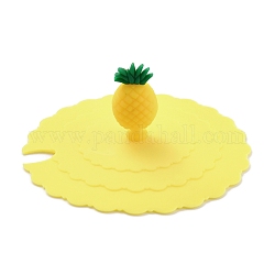Pineapple Food Grade Silicone Cup Cover Lid, with A Notch, Dust-Proof Lid for Cup, Yellow, 105x40mm