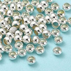 Umweltfreundliche glatte runde Perlen aus Messing, Abstandsperlen gesäumt, langlebig plattiert, cadmiumfrei und bleifrei, Silber, 2.5 mm, Bohrung: 1.5 mm