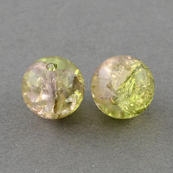 Chapelets de perles en verre craquelé peints à la bombe, ronde, deux tons, kaki clair, 12mm, Trou: 1.3~1.6mm, Environ 66 pcs/chapelet, 31.4 pouce