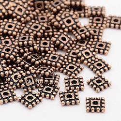 Tibetan Style Alloy Spacer Beads, Cadmium Free & Nickel Free & Lead Free, Square, Red Copper, 7x7x2mm, hole: 2mm