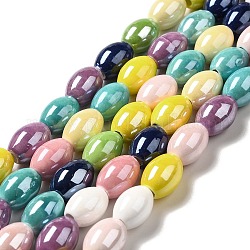 Handgemachte Porzellan Perlen Stränge, perlig, Oval, Mischfarbe, 11x14 mm, Bohrung: 3.5 mm, ca. 21 Stk. / Strang, 11.61'' (29.5 cm)