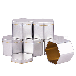 Boîtes de conserve en fer, conteneurs de stockage, avec couvercle, hexagone, platine, 7.6x6.9x5.6 cm, 6 pcs / boîte