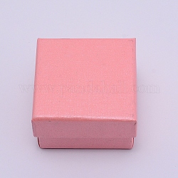 Caja de papel, tapa a presión, con esponja, caja del anillo, cuadrado, rosa, 5x5x3.1 cm