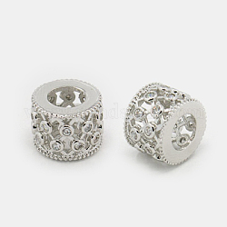 Perles de cubes zircone en laiton , colonne, platine, 11x8mm, Trou: 6mm
