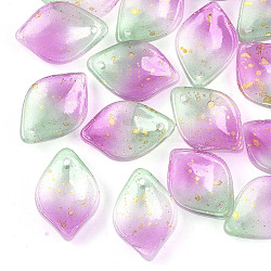 Two Tone Transparent Spray Painted Glass Pendants, with Glitter Powder, Frosted, Petal, Orchid, 19x13x4.5mm, Hole: 1mm