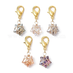 Copper Wire Wrapped Electroplated Glass Star Pendant Decoration, with Alloy Lobster Claw Clasps, Golden, 35mm