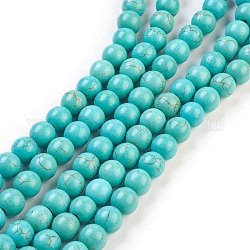 Chapelets de perles en turquoise synthétique, teinte, ronde, vert de mer clair, 6mm, Trou: 1mm, Environ 67 pcs/chapelet, 15.75 pouce