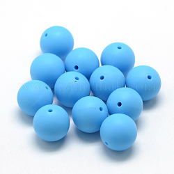 Food Grade Eco-Friendly Silicone Beads, Round, Deep Sky Blue, 8~10mm, Hole: 1~2mm