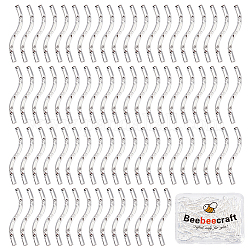Beebeecraft 100 pièces perles de tube en laiton incurvées, 925 argent sterling plaqué, 25x2mm, Trou: 1mm
